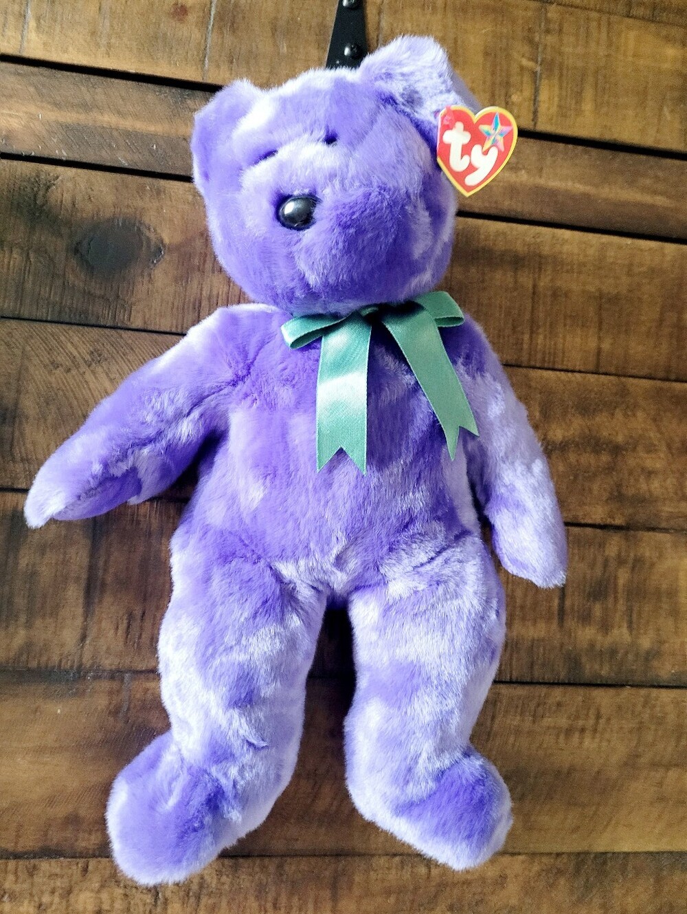 Ty Beanie Buddies Employee Bear Purple Plush Teddy Bear 2000 Rare Collectible 15